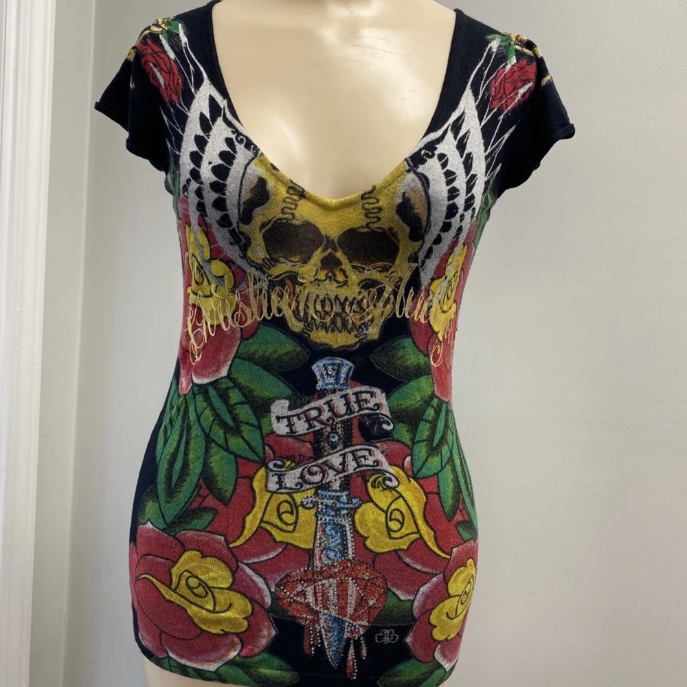 Christian Audigier size medium black top for women